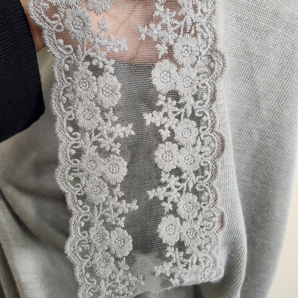 LC Lauren Conrad Womens Gray Kimono Lace Trim One Size Lightweight - Picture 9 of 10